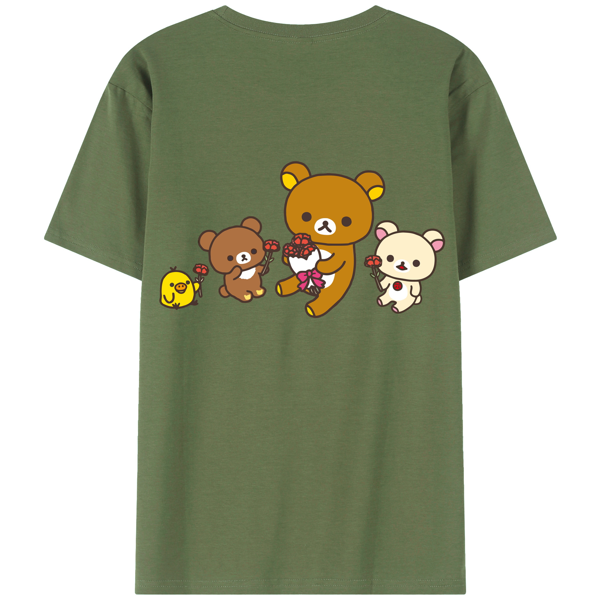 （画像用） リラックマ リラックマ キイロイトリ Rilakkuma Korilakkuma Kiiroitori 綿100％ メンズ半袖Tシャツ（バックプリント） 通気性